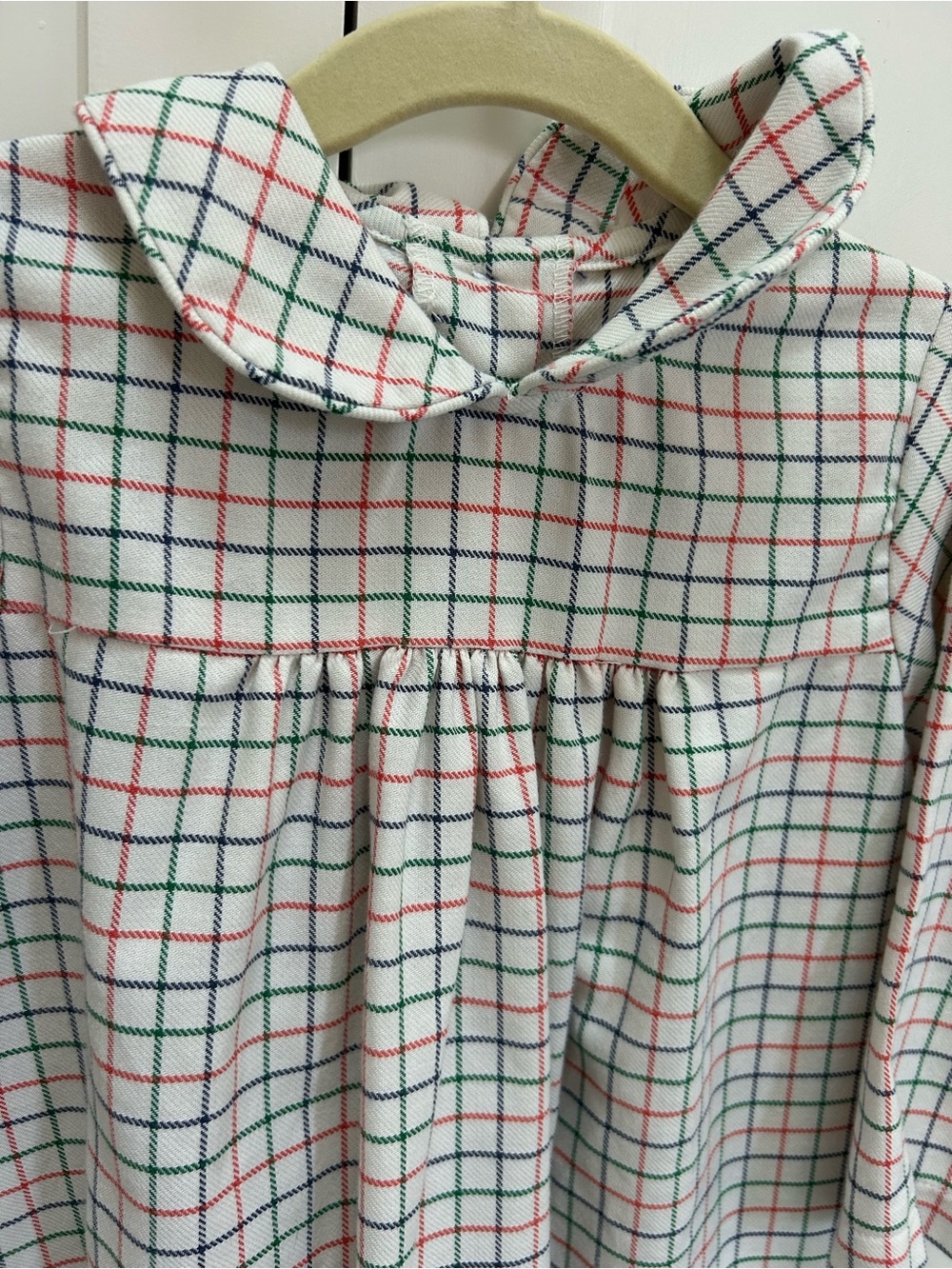 Little English White Plaid Peter Pan Collar Dress with Red, Green & Navy Checks